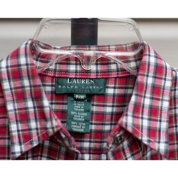 Ralph Lauren Shirt Womens Size PM Red Plaid Button Up LRL Metal Buttons Cotton - Picture 3 of 6